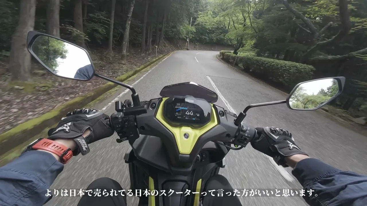 AEROX 155実走レビュー【後編】峠・ハンドリング・ブレーキ・積載・燃費|8時間乗った結論 コーナーリングとハンドリング:ここが一番の魅力