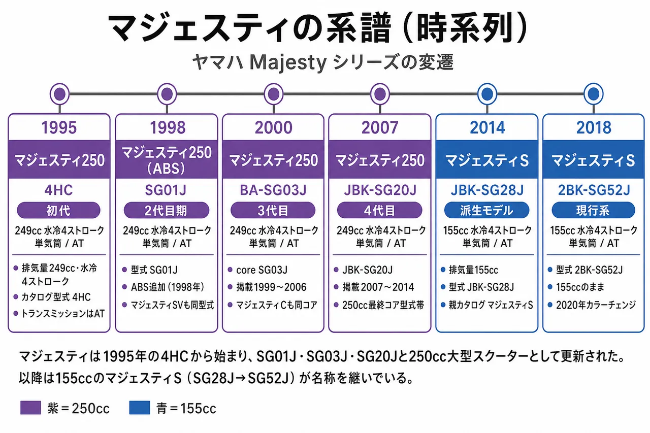 ヤマハ マジェスティの歴史タイムライン